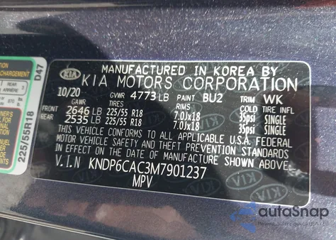 2021 Kia Sportage S z USA, uszkodzony, nr VIN KNDP6CAC3M7901237